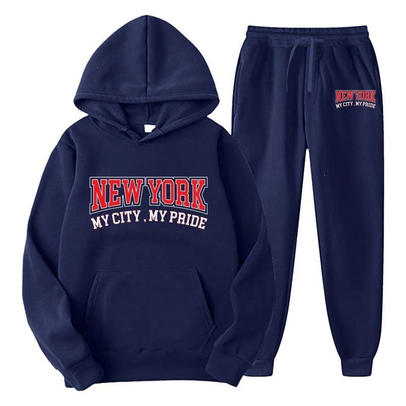 Mens Hooded Tracksuit Set Long Sleeve Sweatshirt Fleece Lined Casual Sportswear