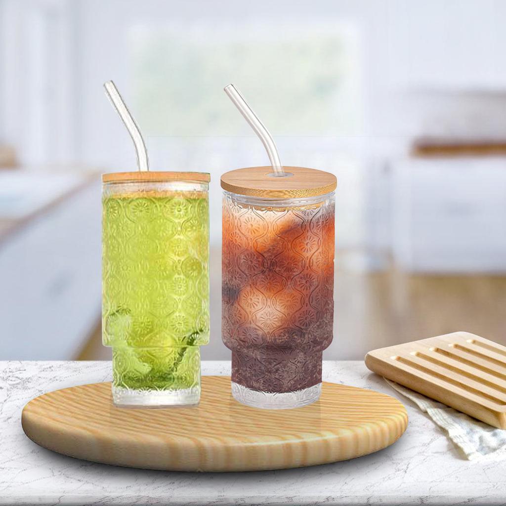 Beautiful Begonia Pattern Cup Reusable Glass Tumbler with Lid and Straw Perfect for Iced Coffee and Cold Beverages