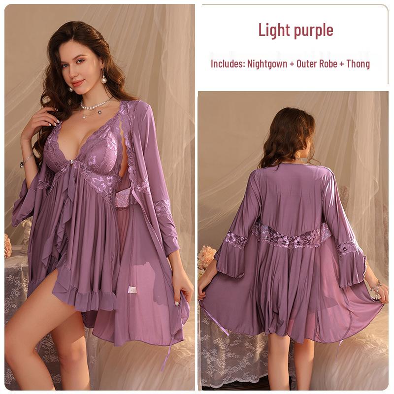 Elegantes Damen Sommer-Camisole-Kleid & Nachthemd-Set mit Spitzenbesatz und Brustpolstern