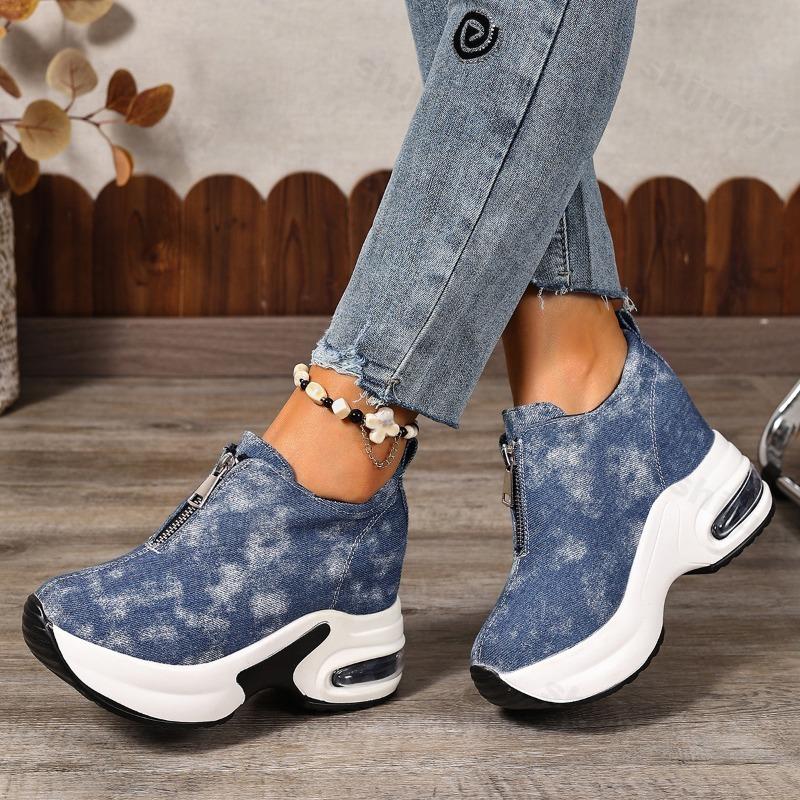 Fashion 2025 Spring New Fashion Trend Low Top Casual Thick Soled Sports Shoes for Women's Suede Front Zipper Comfortable Chunky Sneakers