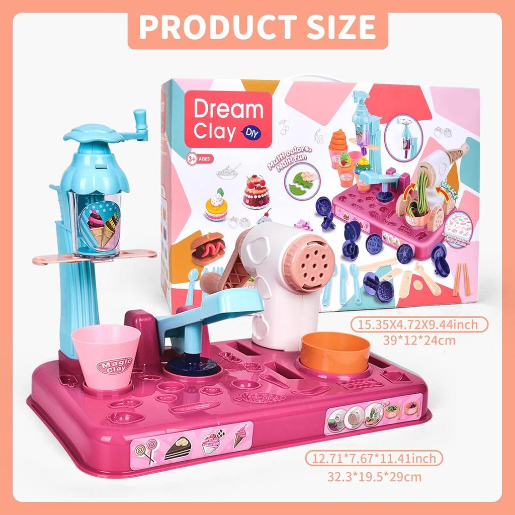 Playdough Sets for Kids Ages 4-8, 3 In1 Playdough Ice Cream 72 Pcs Toddlers' Play Kitchen Set Play Dough for Creations Making Noodle/Ice