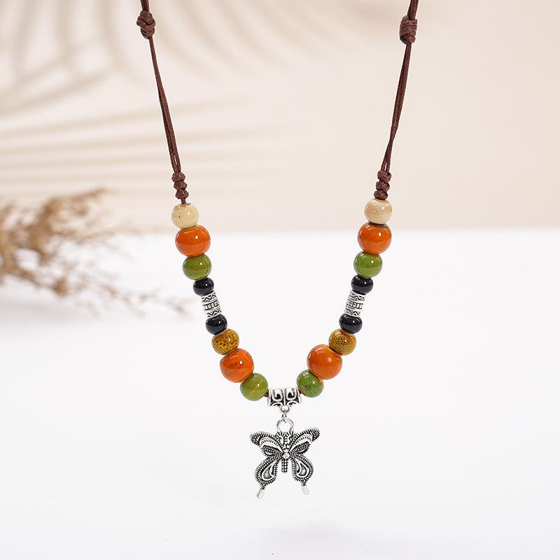 Ceramic Sweater Chain, Retro Ethnic Style Clothing Accessories, Geometric Autumn And Winter Sweater Necklace Stall