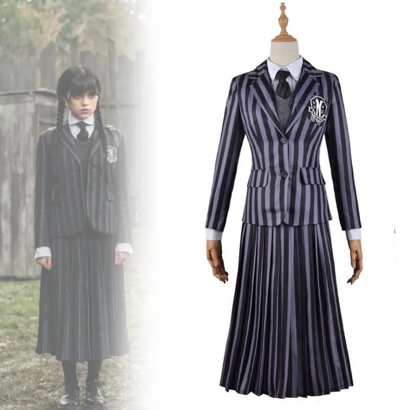 Halloween Wednesday Addams Role Playing Adult School Uniform Costume Set For Themed Parties