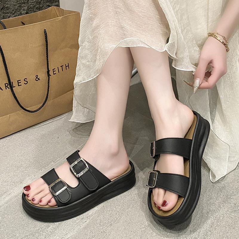 Thick Bottom Sandal Slippers Female Summer One Word Drag Comfortable Slippers Female External Wear Casual Sandals Female Youthful Women Shoes