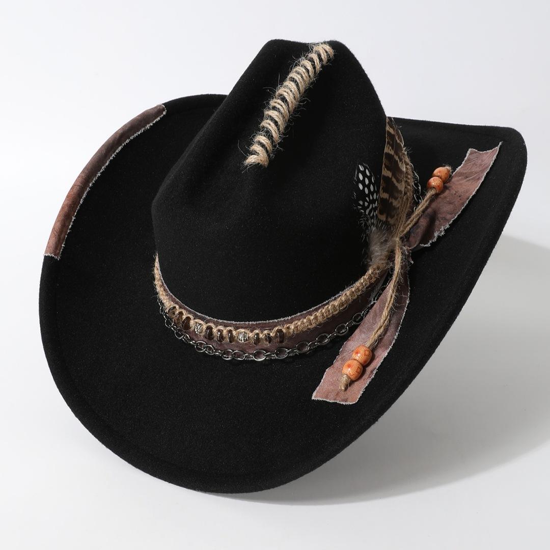 

2025 Denim patchwork fedora cowboy hat men and women fedora church jazz hat panama fashion party hat hip hop style 56-58cm