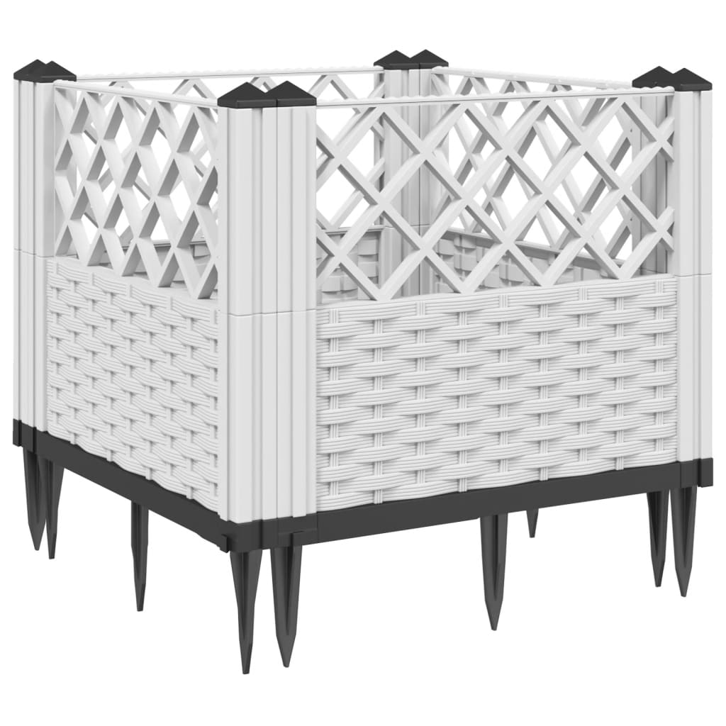 Plant Box with Ground Spikes White 43.5 X 43.5 X 43.5 Cm PP