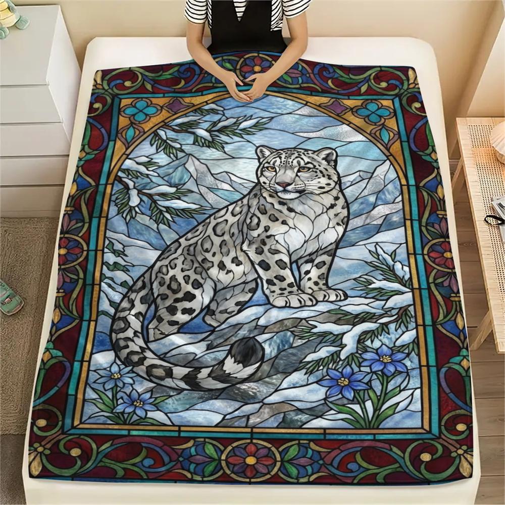 Snow Leopard Animal Print Flannel Blanket, High quality Comfortable for All Seasons, Home Decor, Warmth and Comfort, Perfect for Christmas Gifts110