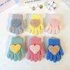 2Pairs Cute Children's Warm Gloves Heart Shaped Solid Plush Gloves  for Kids Toddler