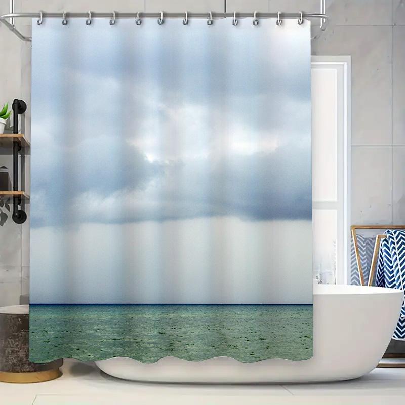 

Shower Curtain Waterfall Sky Clouds Bathroom Decor Modern Waterproof Fabric Shower Curtains 180X240Cm Home Decor Blue Green Ocea W60H190(CM)-1 Pcs