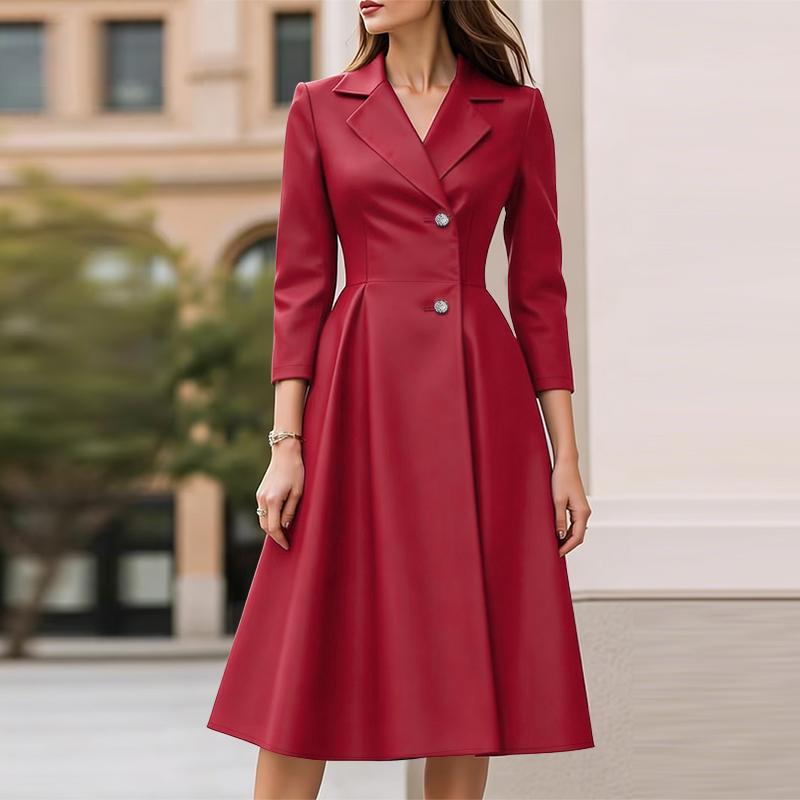 ZANZEA Women Casual Turn Down Collar 3/4 Sleeve Elegant Dress