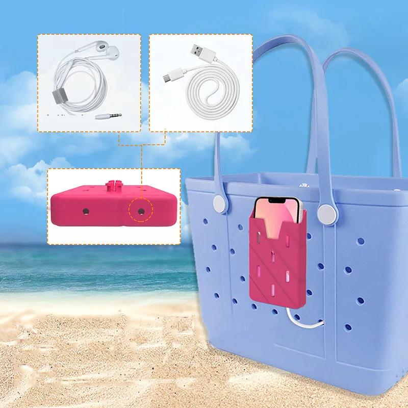 1PC Silicone Mobile Phone Storage Bag For Bogg Bag Beach Bag Accessory Clip-on Mobile Phone Holder Camping Play Gadgets