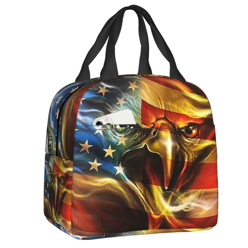 USA American Flag Thermal Insulated Lunch Bags Women United States US Stars Portable Lunch for Camping Travel Food Box