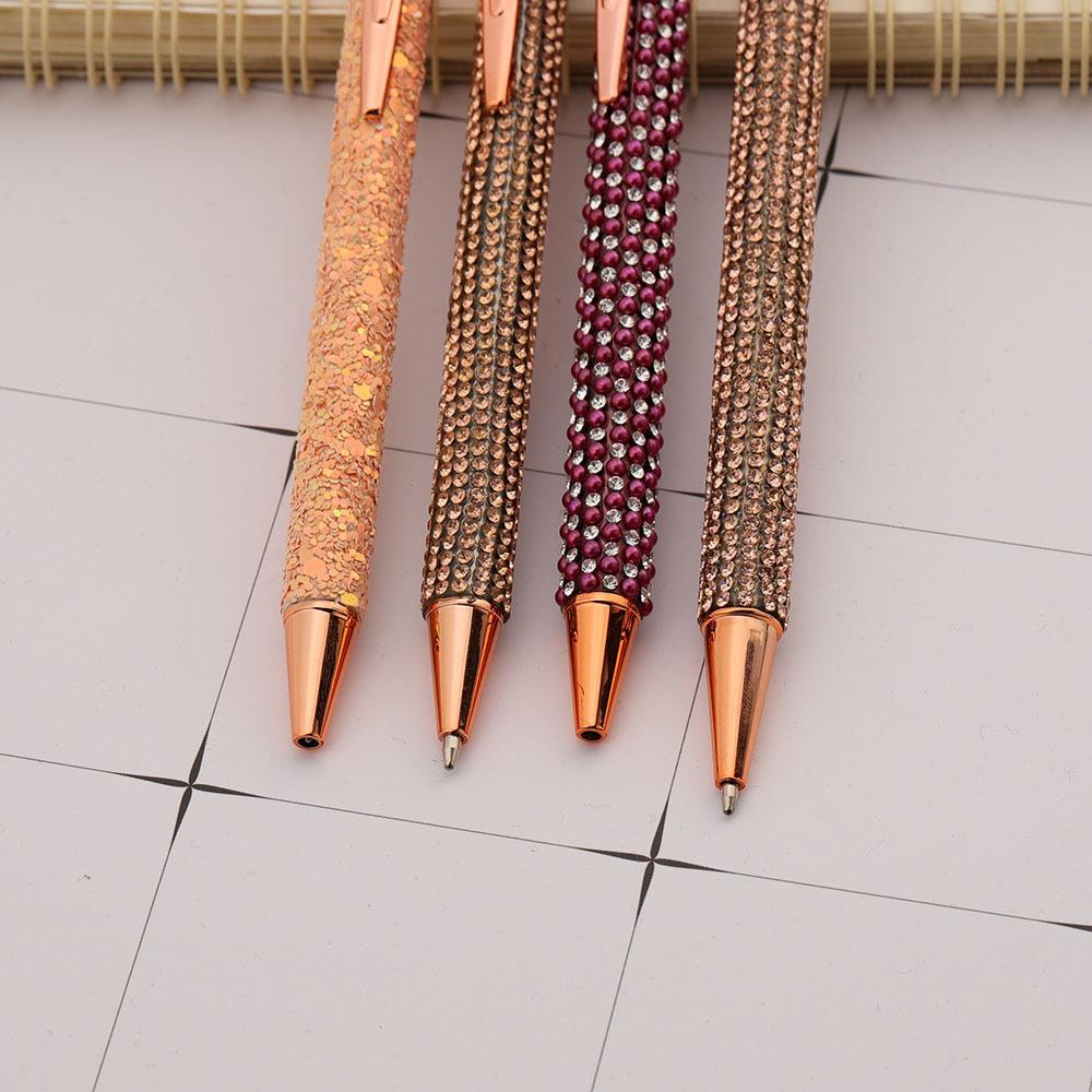 Presse Strass Rose Gold Kugelschreiber Luxus süße Hochzeit Metall Schreibwaren Schule Bürobedarf 4 Stück