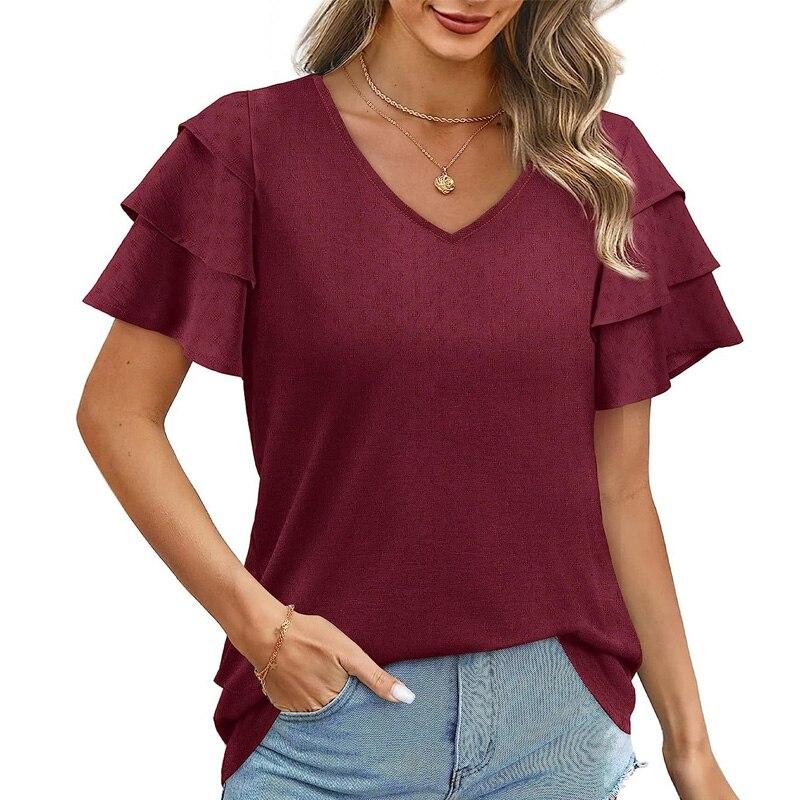 Casual Loose Summer Womens Shirts 2023 Fashion Short Sleeve Chiffon Blouse Women Tops Elegant Female Clothing V Neck 26486