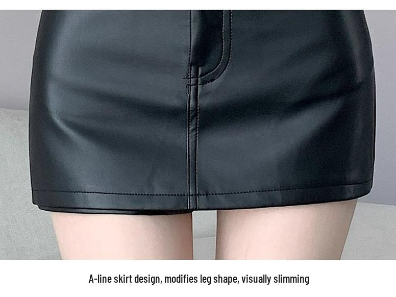 Women's 2024 PU Leather Black Midi Skirt - High Waist, Bodycon, A-Line, Sexy, Slimming, Autumn/Winter Collection