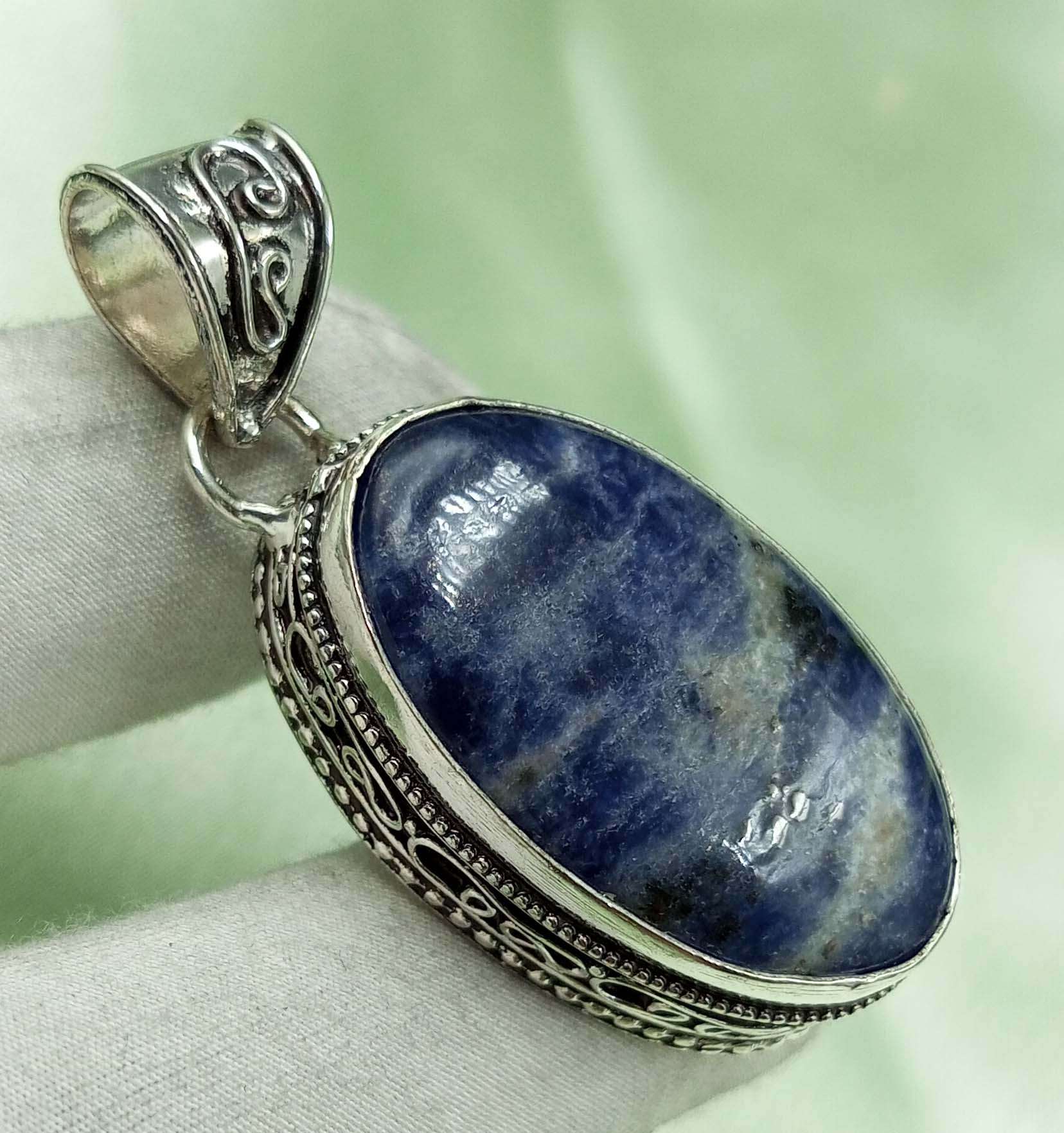 

Содалит 925 пробы посеребренный антикварный винтажный 2-дюймовый приблизительно овальный кулон AVPP39