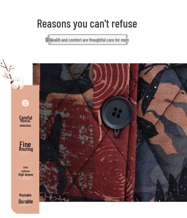 Autumn/Winter 2025 Mid-Length Plus Velvet Cotton Jacket for Stylish Middle-Aged and Elderly Women