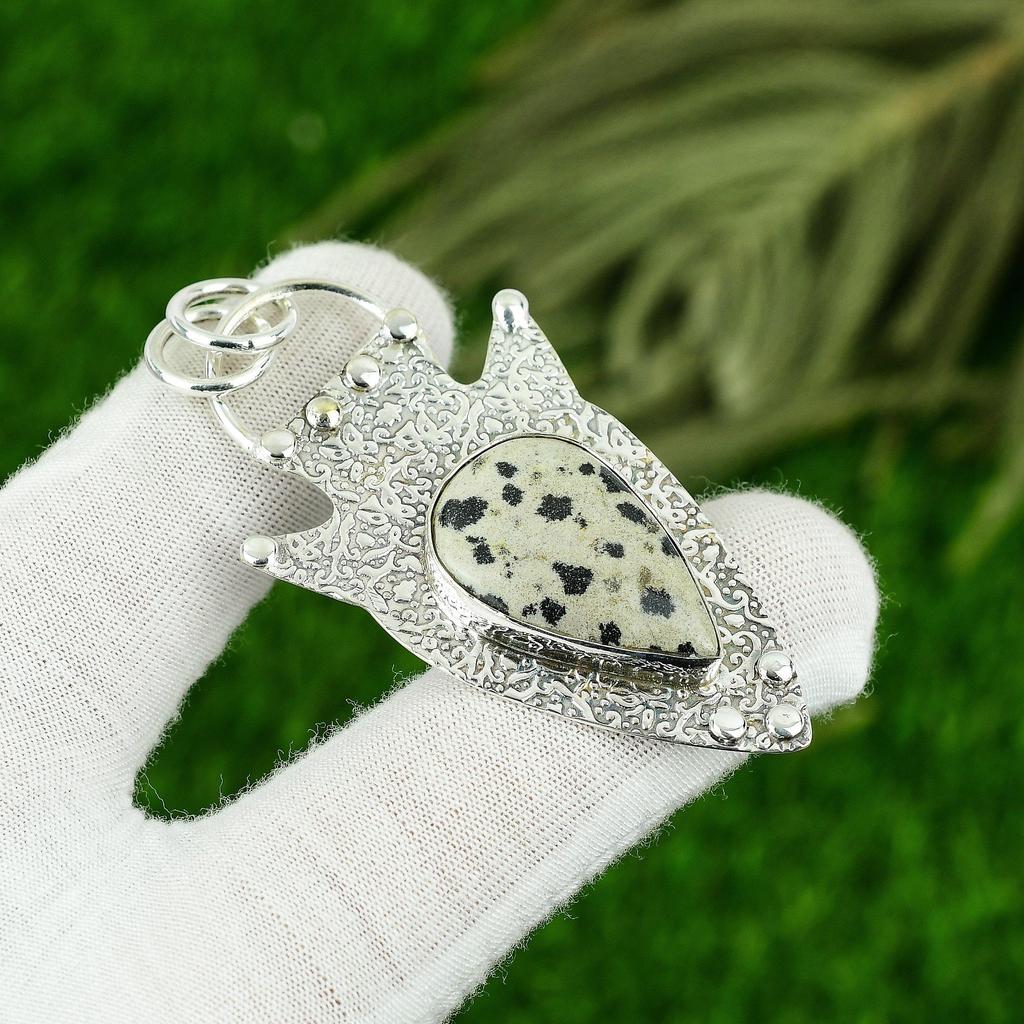 925 Sterling Silver Dalmatian Jasper Stone Wife Birthday Boho Pendant Jewelry