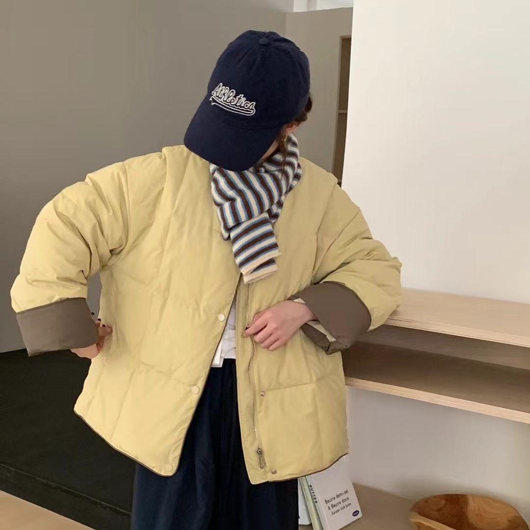 

Women s Korean Style Loose Round Neck Color Block Duck Down Jacket S 40-55 kg