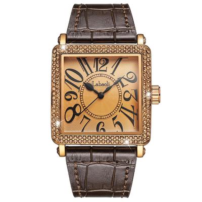 Square Wristwatch with Leather Strap and Big Gift Women's Diamonds, Face, Stylish, Waterproof, Simple, Business, Casual, Luxury, Brown,