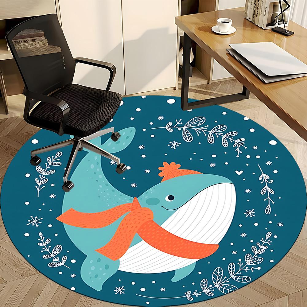 1 szt. Okrągły dywanik zimowy z wielorybem, do biura, pod krzesła biurowe, do sypialni, salonu, wystrój domu, dekoracja pokoju