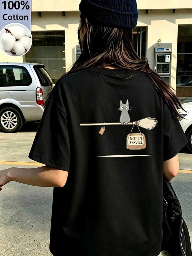 Neues Elegantes Sommer Unisex T-Shirt Locker Drop Shoulder Rundhals Japanischer Koreanischer Stil Cartoon Print Tee