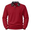 Mens Paisley Pattern Fleece Long Sleeve Polo Shirt American High Street Style