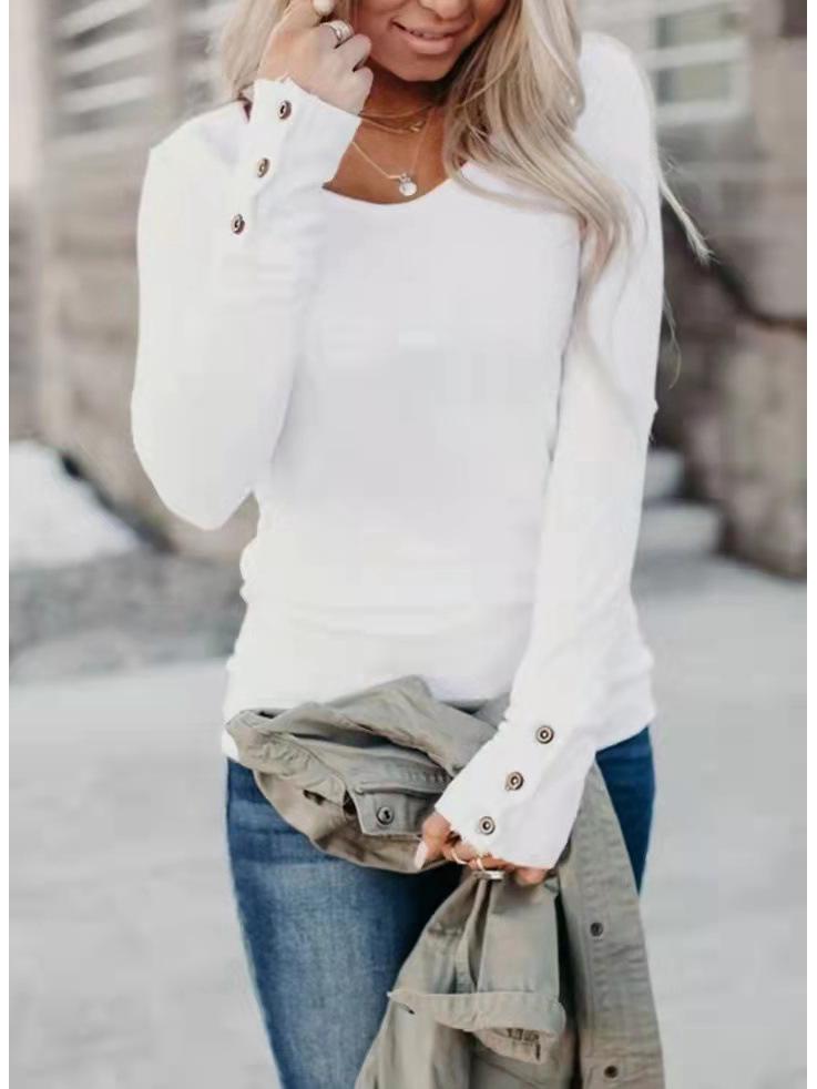 Autumn & Winter Round Neck Long Sleeve Button Casual Top
