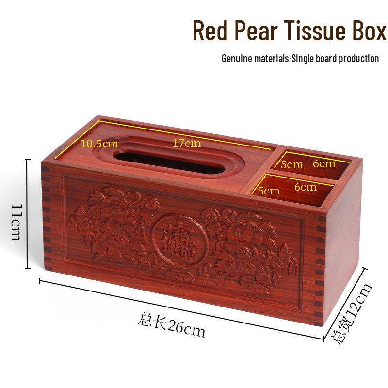 Retro Red Rosewood Wooden Tissue and Storage Box for Office, Hotel, Living/Dining Room