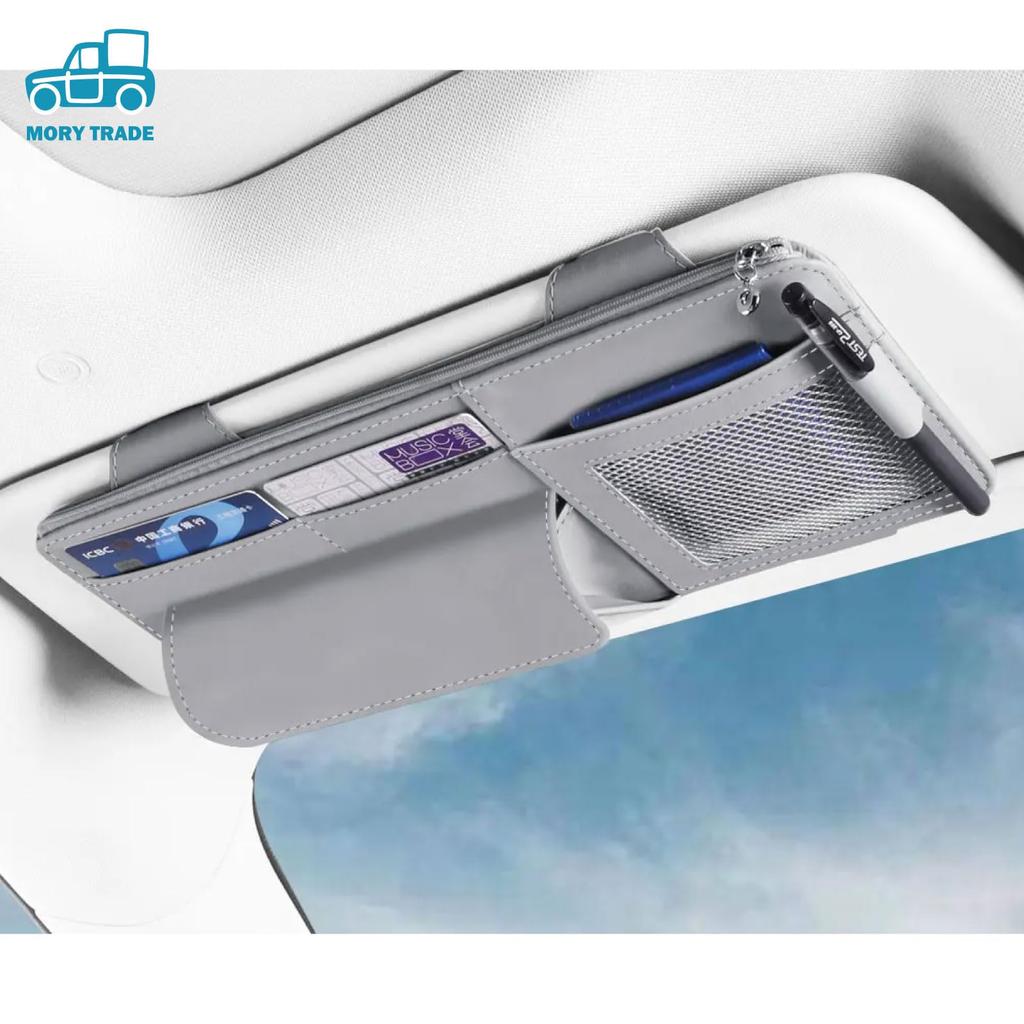 MORYTRADE Sun Visor Storage Pocket with Glasses and Card Gray Holder,