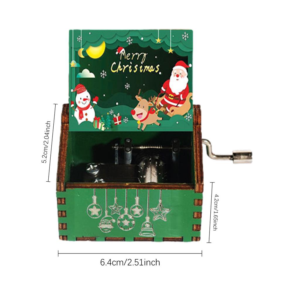 New Wooden Hand Crank Music Box Classical Carved Merry Christmas Theme Music Box Christmas Halloween New Year Birthday Gifts