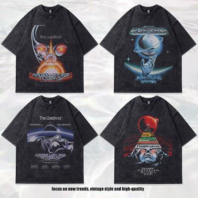 European And American High Street Printed T-Shirt Washed Retro And Old 230G Pure Cotton Half-Sleeved Vintage Men And Women
