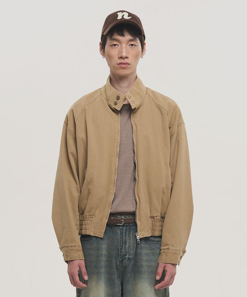 Noise Washed Cotton Harrington Jumper Jacket - Beige