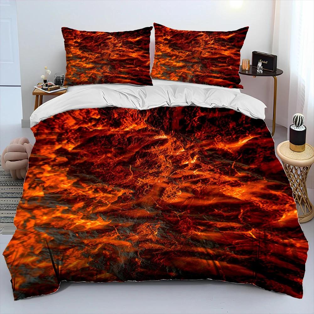 3D Volcano Lava Magma Comforter Bedding Set,Duvet Cover Bed Set Quilt Cover Pillowcase,King Queen Size Bedding Set Adult Child