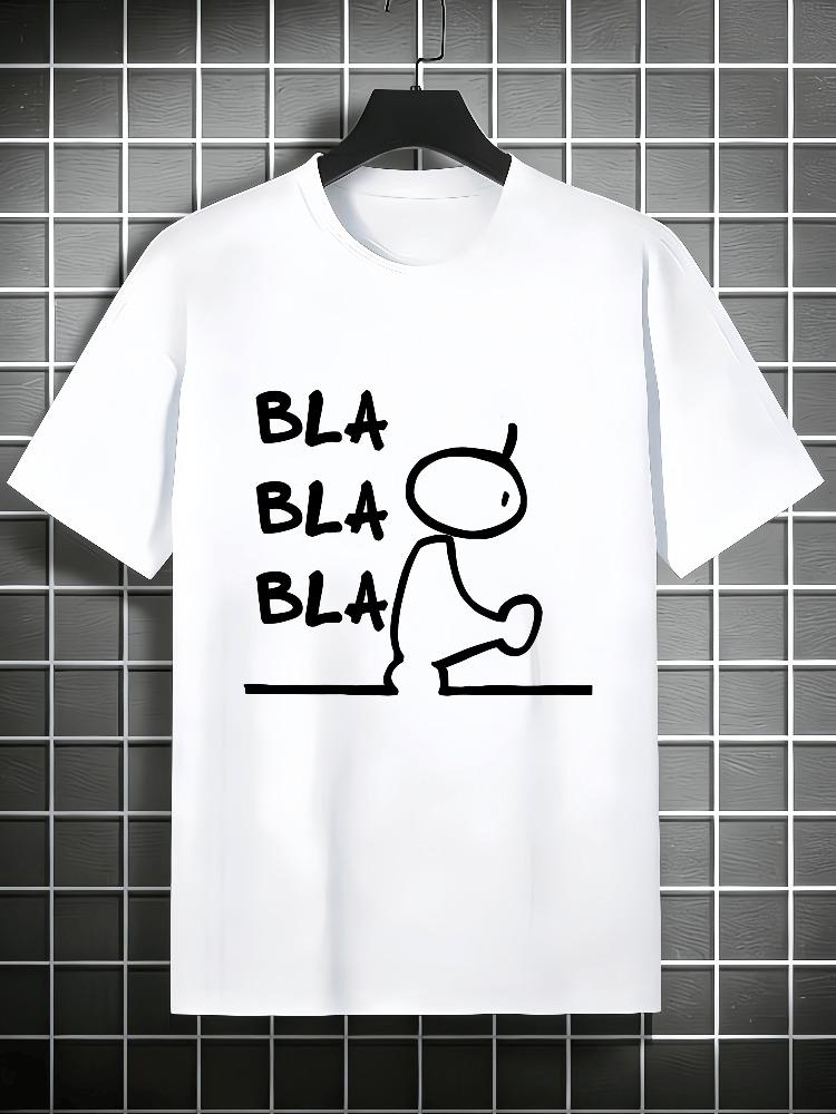 Unisex Red Crew Neck Tee Stick Figure Bla Bla Text Print Oversized Short Sleeve Unisexs Summer Streetwear Casual Daily Basic Wear Top