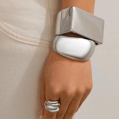 Exaggerated Gold Silver Color Bangles Vintage Punk Irregular Geometric Bangles For Women Bracelets Men Accessories Jewelry