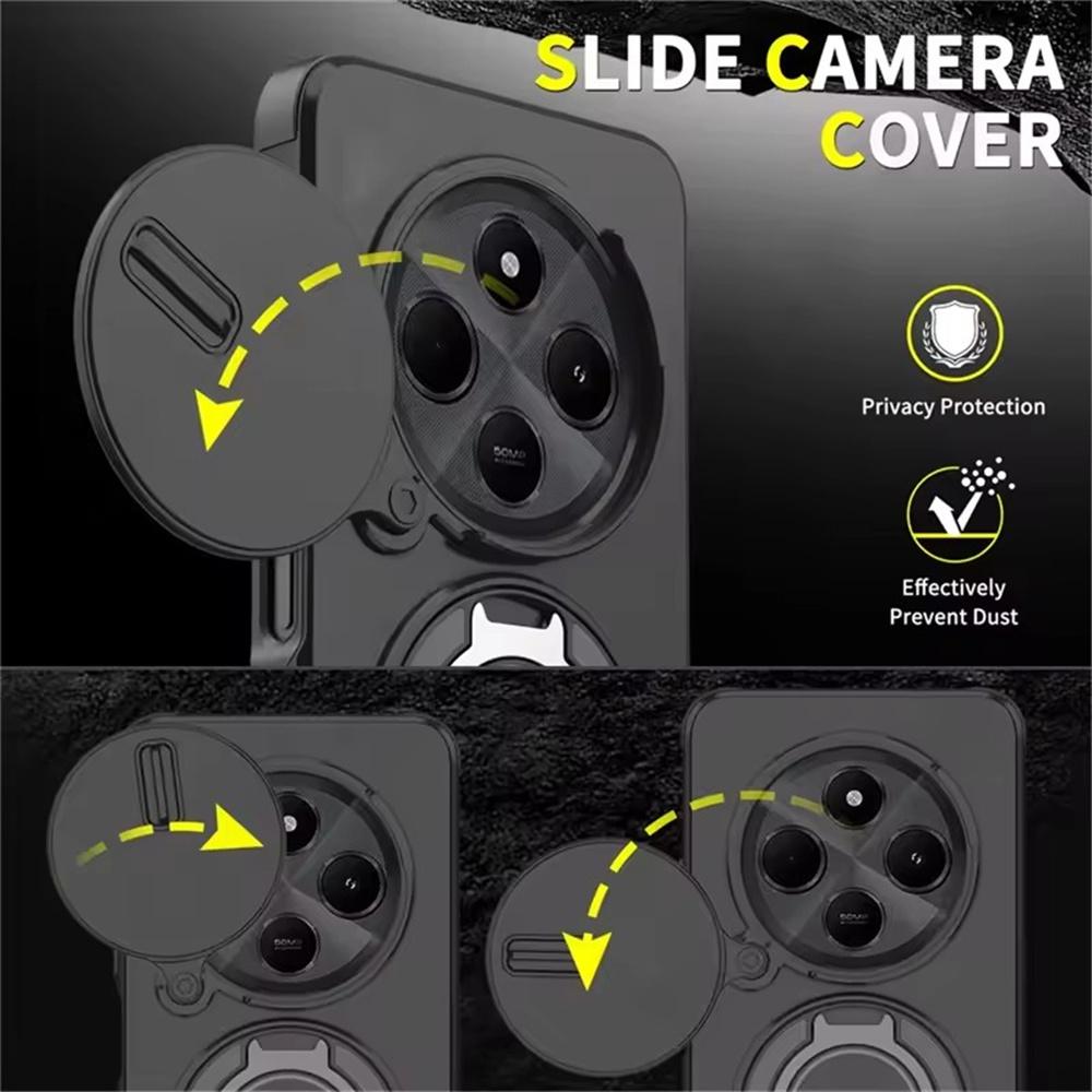 Matte Armor Ring Holder Phone Cases For Xiaomi Redmi Note 14 13 Pro Plus 14C 13 4G 5G Magnetic Slide Camera Protect Cover Fundas