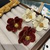 French Retro Design Dripping Oil Pink Peony Flower Stud Earrings Women'S White Rich Flower Earrings Women'S
