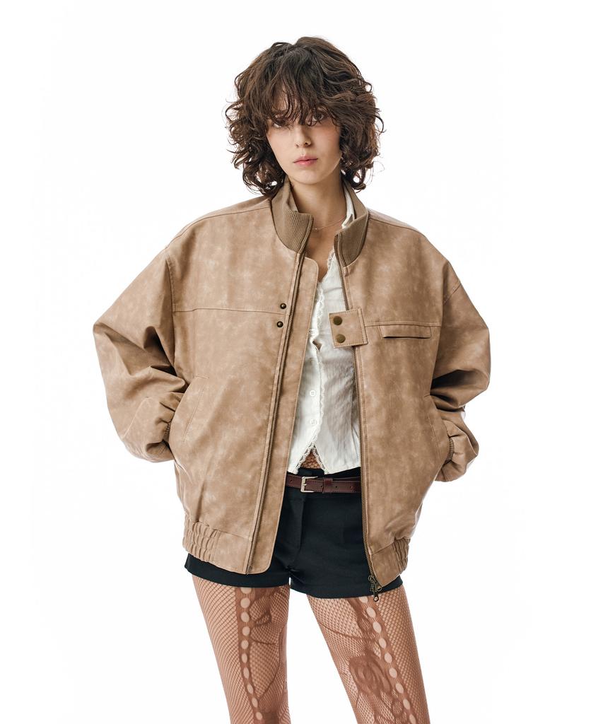 Secondmono Washed Faux Leather Blouson [Beige]_Sejk024Beige