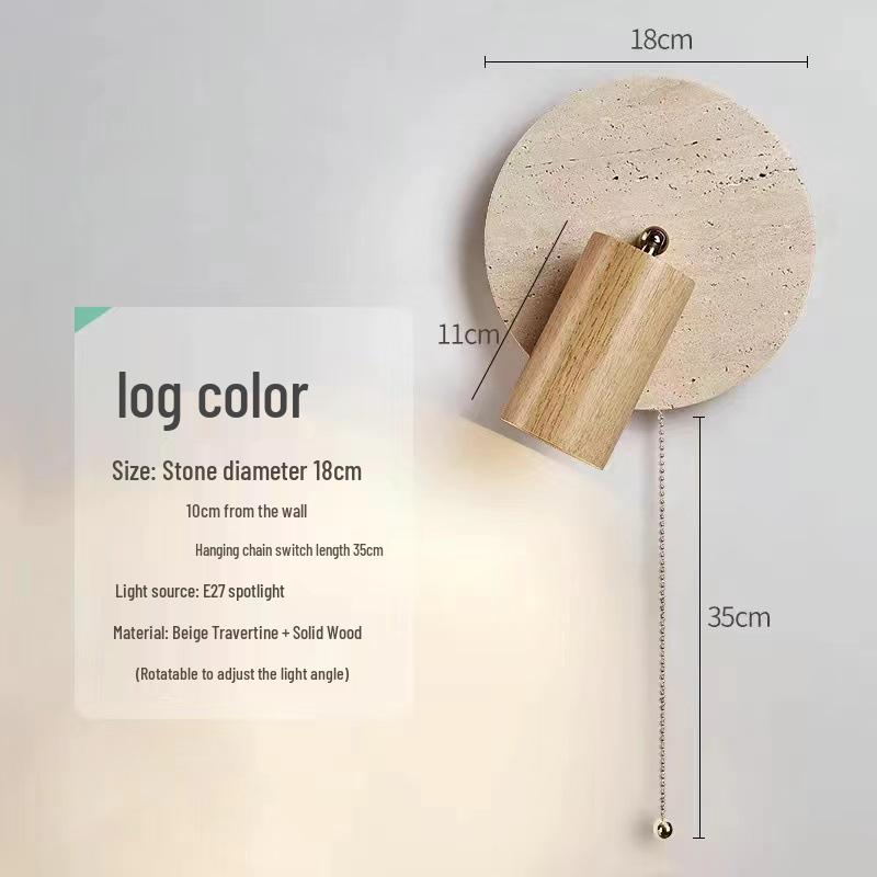 French Travertine Wabi-Sabi Wall Lamp – Retro American Style Bedside Reading Fixture