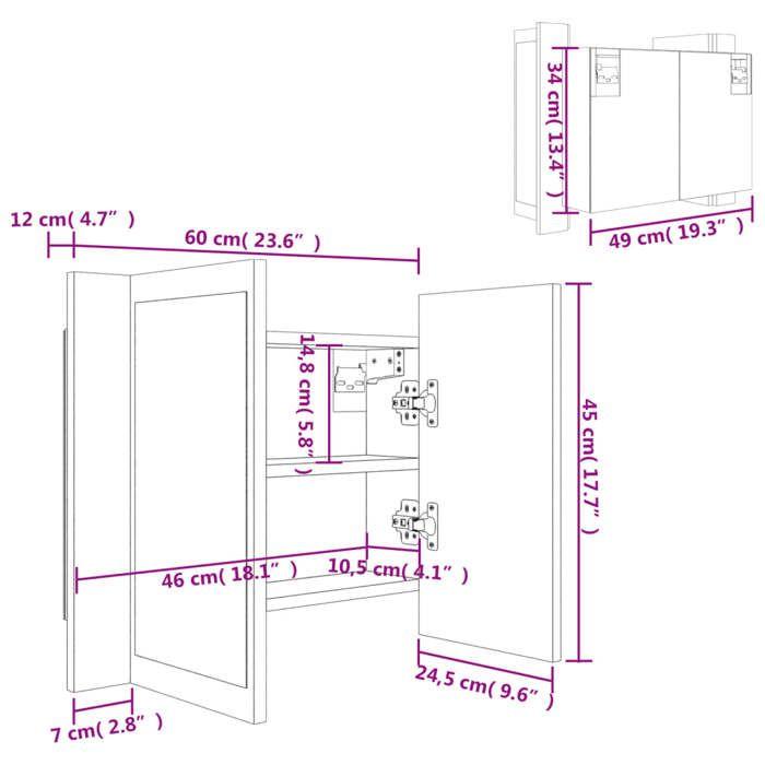 VidaXL Armoire à miroir à LED de bain Chêne sonoma 60x12x45 Acrylique 804959