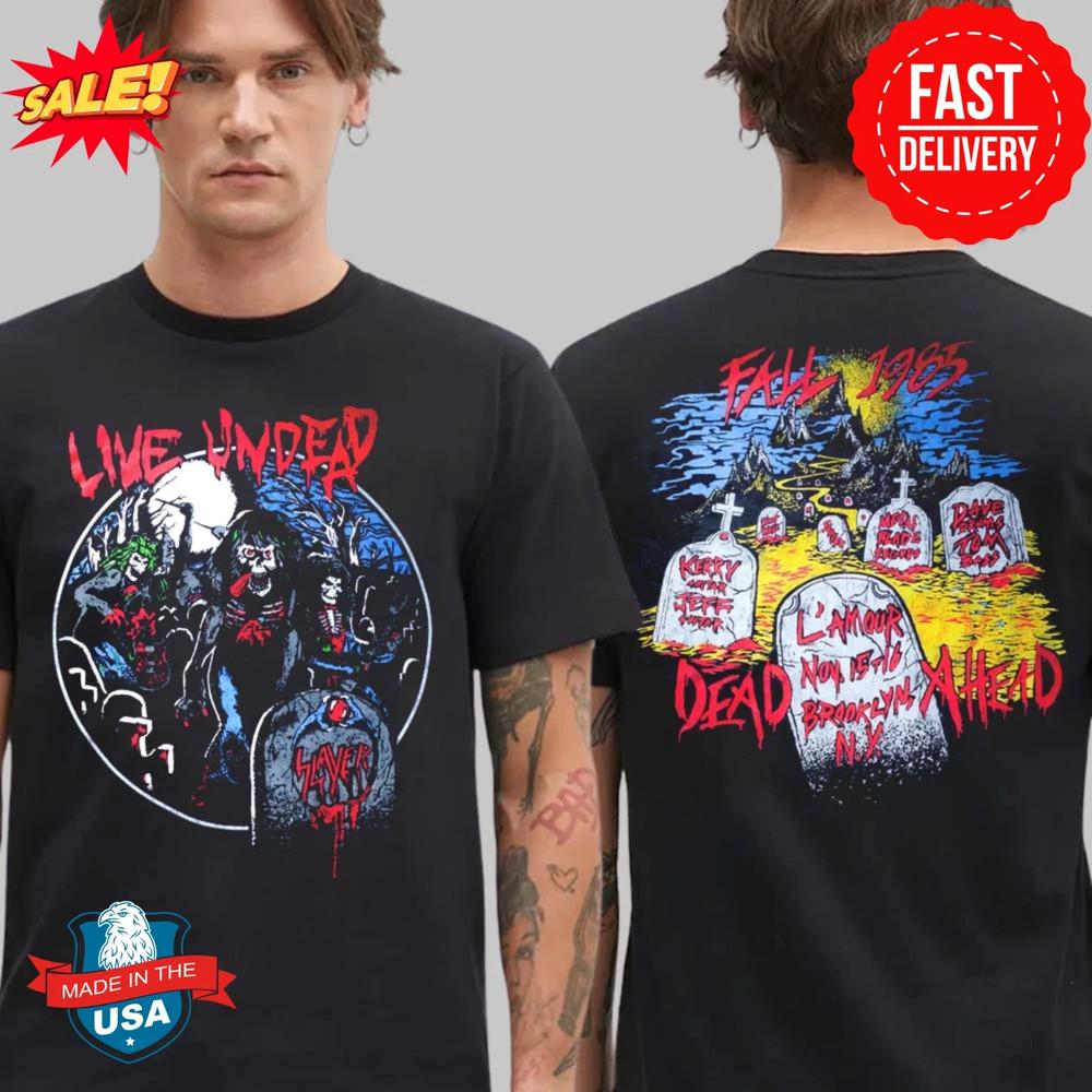 

Slayer Live Undead 87 Stonewash Retro Fall 1985 Dead Ahead Two Sides T-Shirt Unisex T-Shirt S