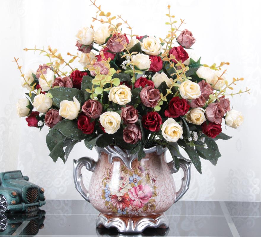 European Retro Silk Rose Flower Decor – Ideal for Living Room, Dining Table, Coffee Table, or Bedroom. Perfect As Dried Flower Ornaments.