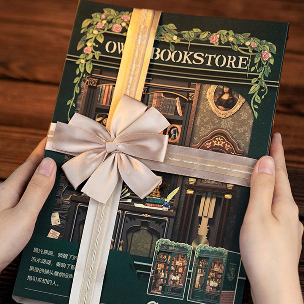 Creative 3D Wooden Bookstore Model Kits For Adult Teens Touch Control Lighting Decorative Desk Ornament Craft Gift