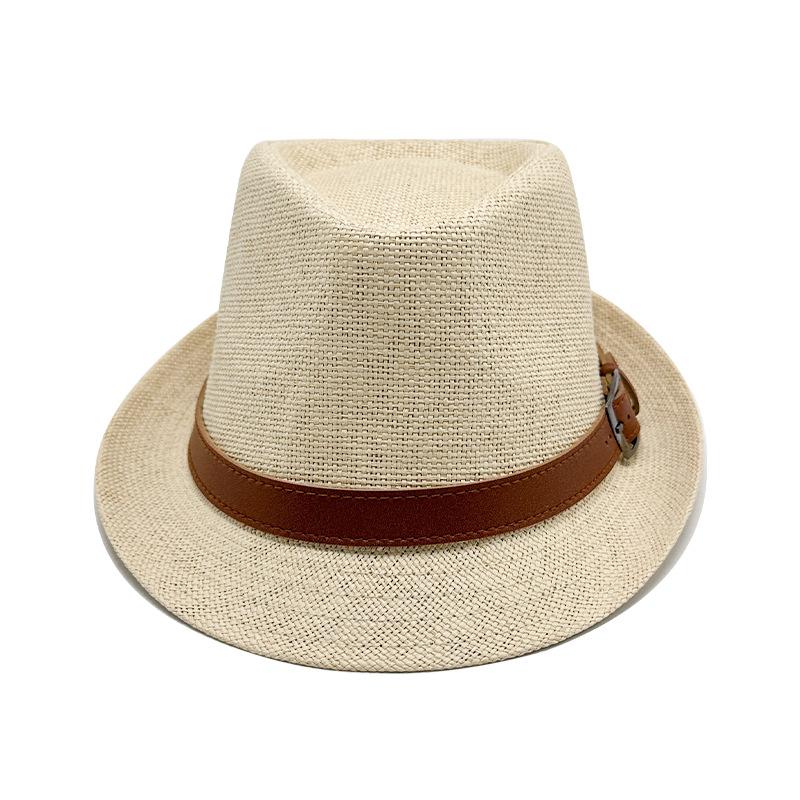 Straw Woven Sun Hat Vacation Jazz Hat Short Brim Men and Women Beach Hat Belt Buckle Top Hat Trendy Cool Hat
