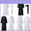 Robe de Padre Feminino com Gola Alta, Batina Romana, Cinto, Estilo de Rua, Branco/preto, XS-5XL