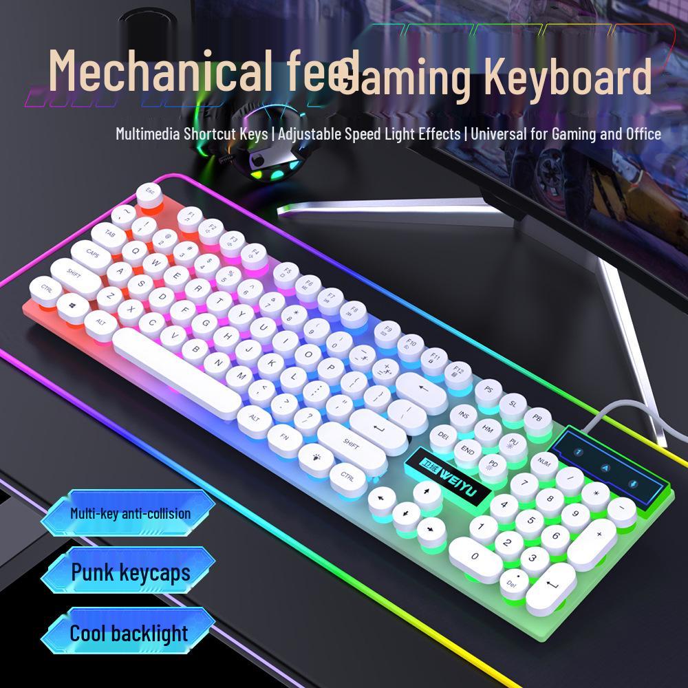 Retro Punk Luminous Wired Keyboard & Mouse Set for Gaming and Office Use