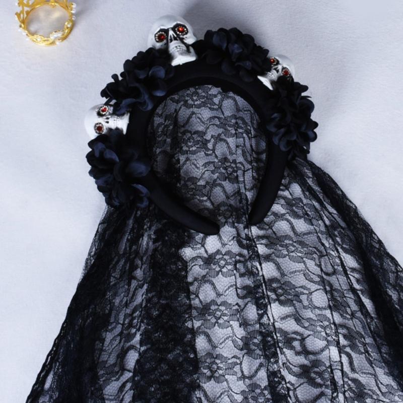 Dunkler Gothic-Stil Totenkopf Haaraccessoire Leichte Harz-Haarbänder Haarschmuck für Cosplays und Musikfestivals