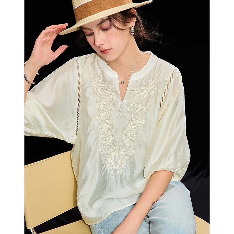 Women's Tencel Embroidered Hollow-Out Blouse