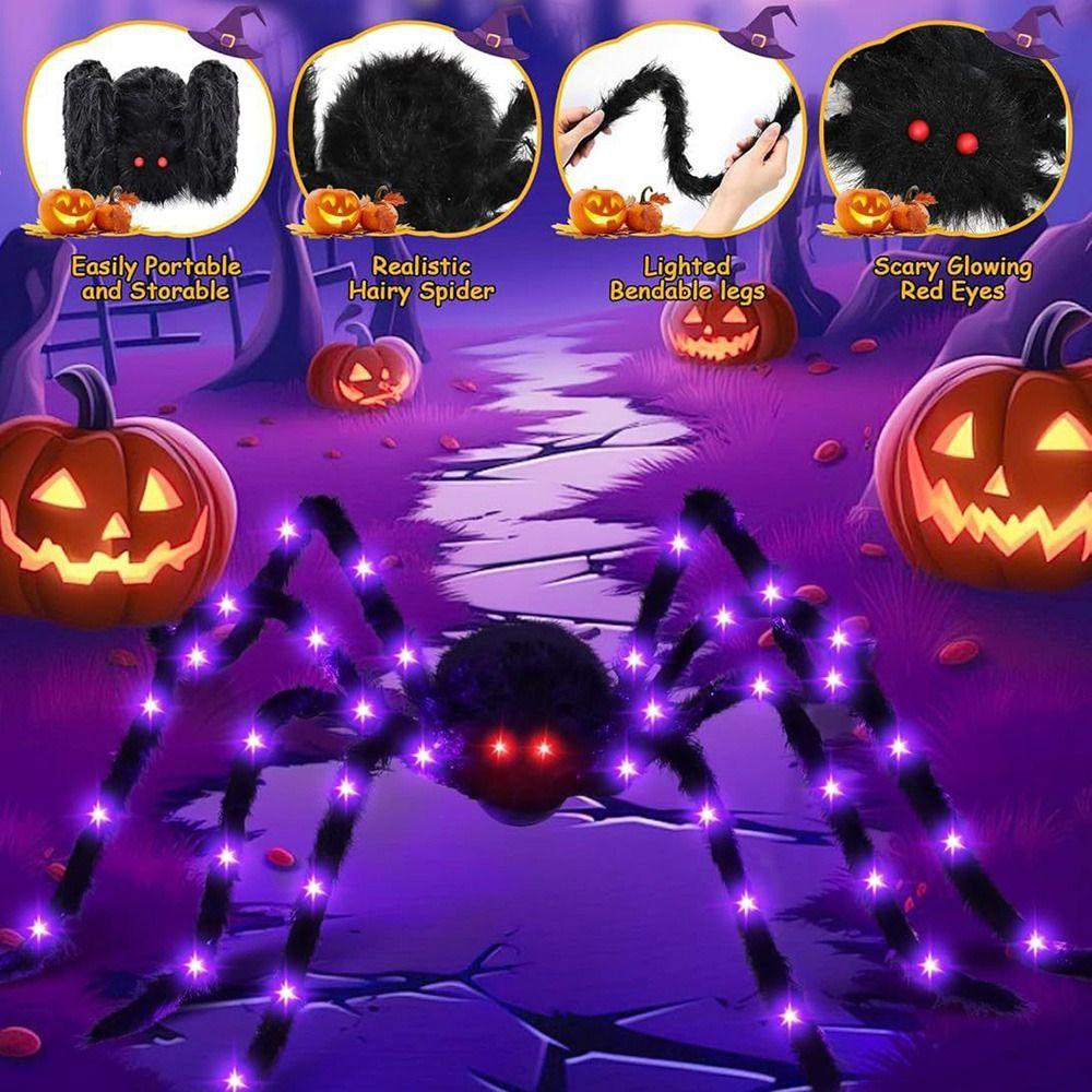 Glow Halloween Spider Web Lights Waterproof Scary Giant Spider Luminous Halloween Spider  Bar